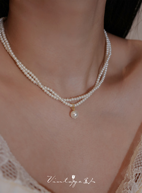 「奥菲利亚」法式宫廷风高级感小众百搭优雅双层珍珠项链/锁骨链