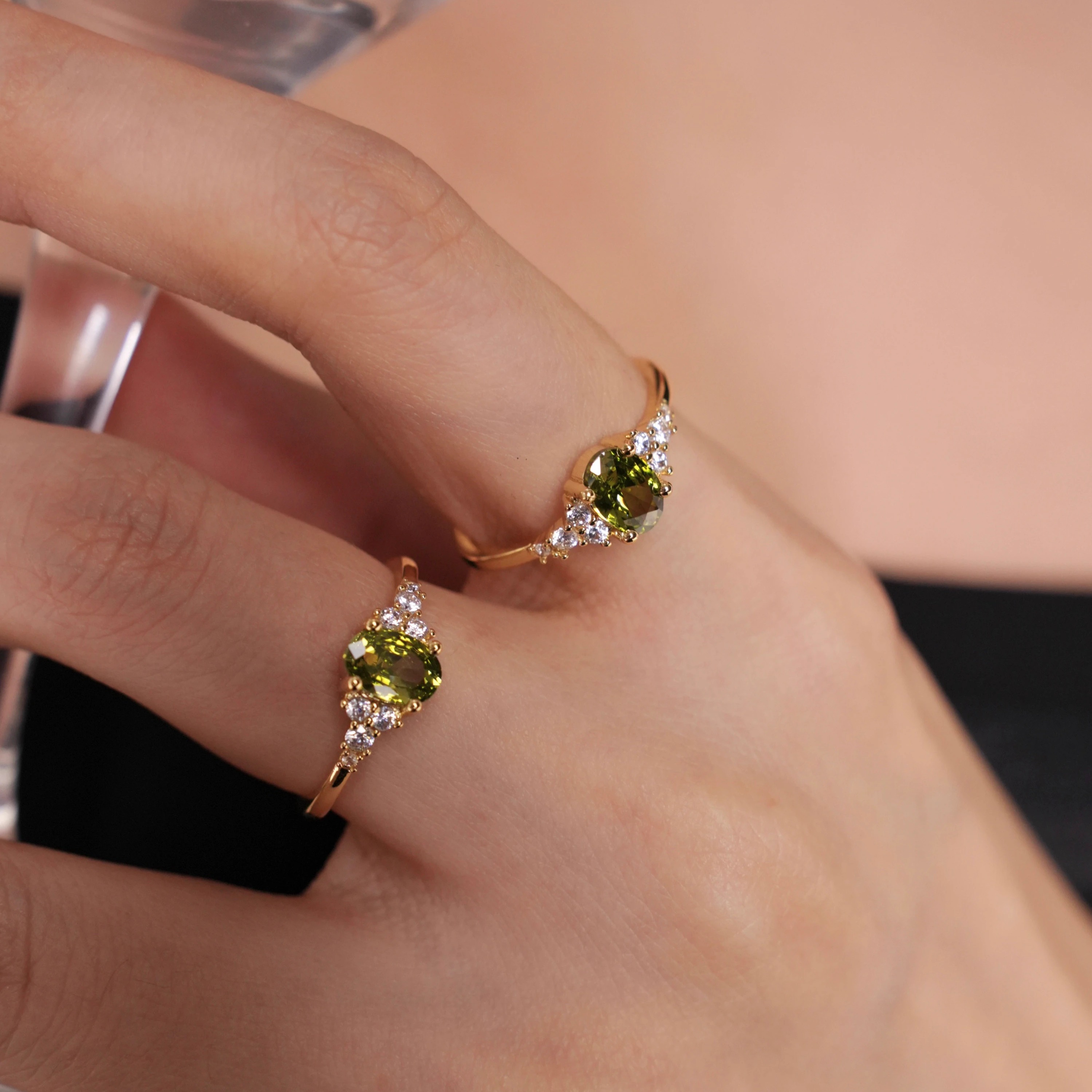 尤加利·法式轻奢橄榄绿戒指