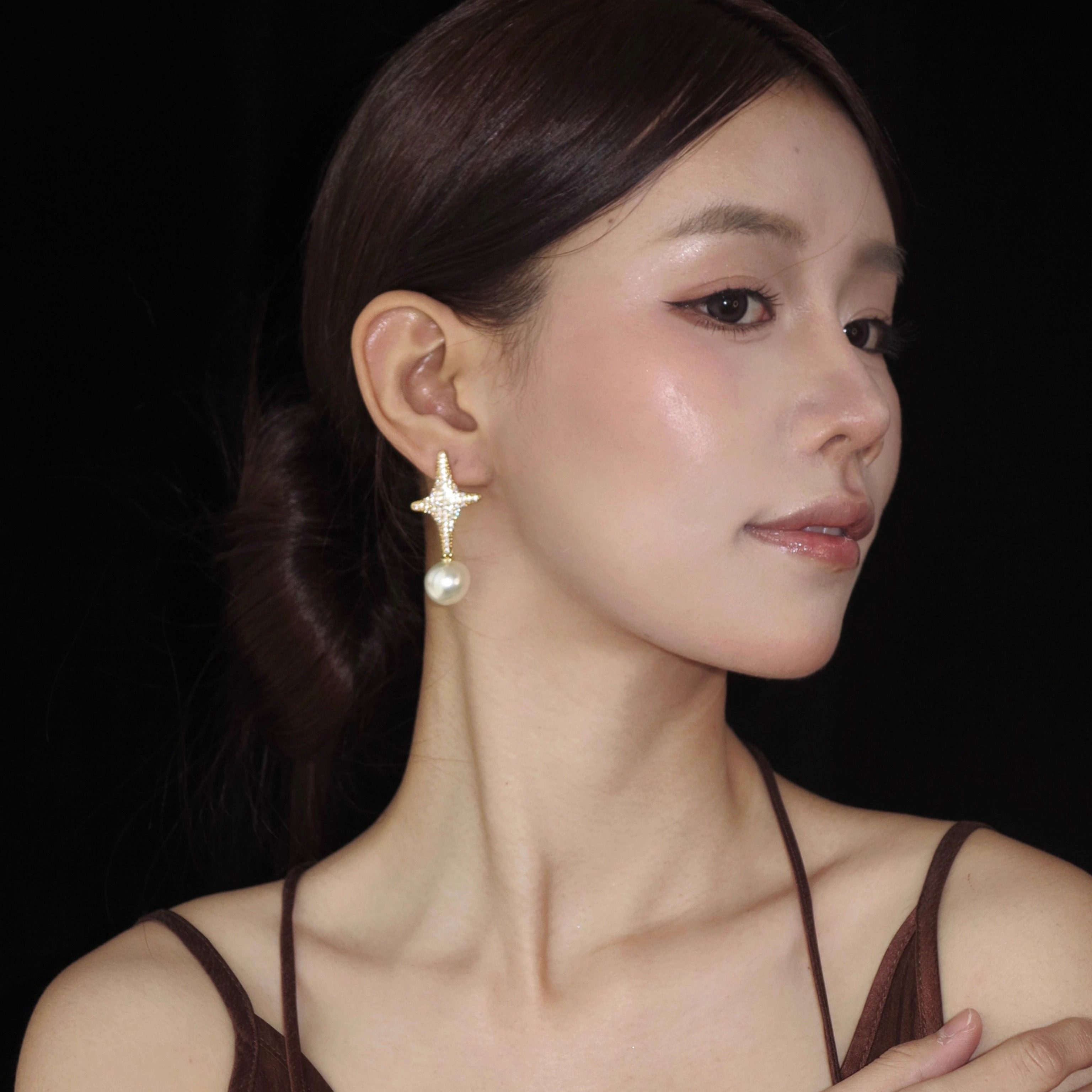 「霍格沃茨」vintage法式轻奢宫廷晚宴高级闪耀星芒珍珠耳环耳夹