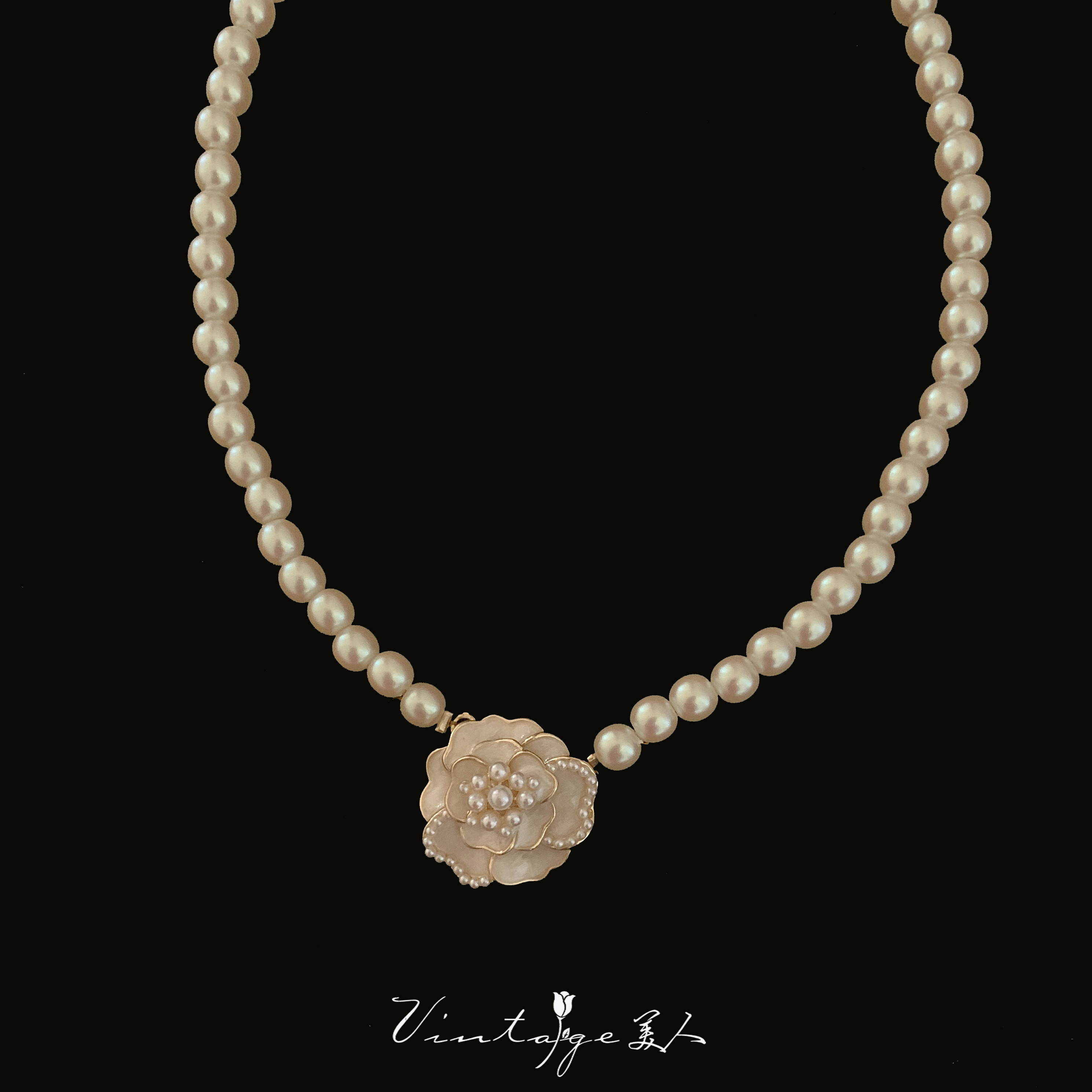 小众山茶花珍珠设计感山茶花珍珠