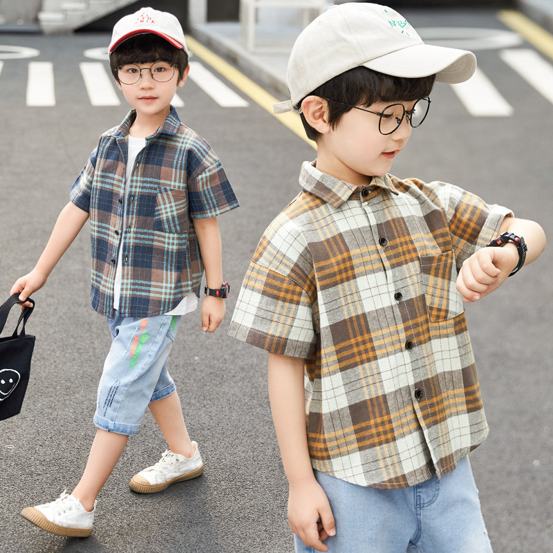 帅气男孩衬衫夏季儿童装3四5七6八9十岁小学生夏天孩子上衣服短袖
