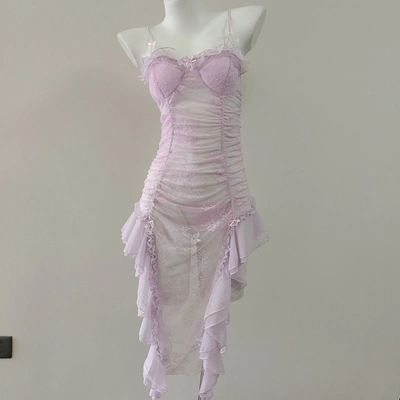 爱情讯息纯欲风减龄花朵睡衣女夏季不规则荷叶边飘带辣妹睡裙