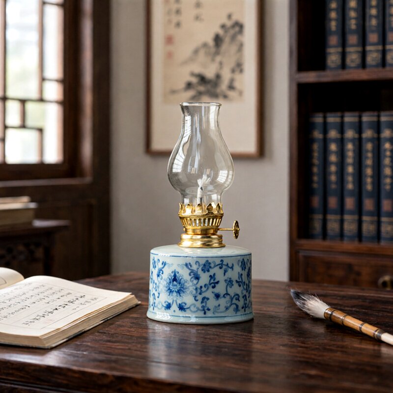 老式青花煤油长明酥油灯