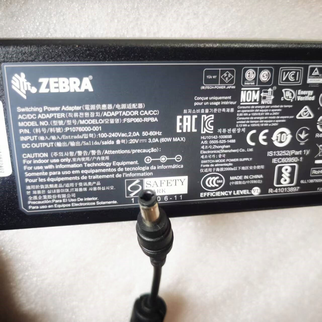 原装Zebra斑马20V3A条码标签打印机 60W电源适配器线 FSP060-RPBA