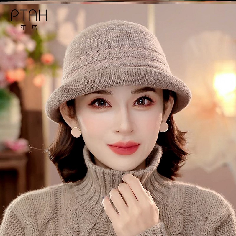 布塔秋冬针织羊毛羊绒保暖渔夫帽女高级感显脸小帽子盆帽时尚帽子