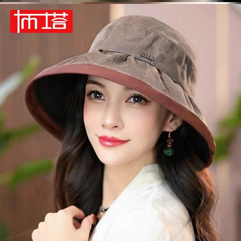 布塔夏季香云纱太阳帽女花萝帽子国风渔夫帽防晒帽防紫外线遮阳帽