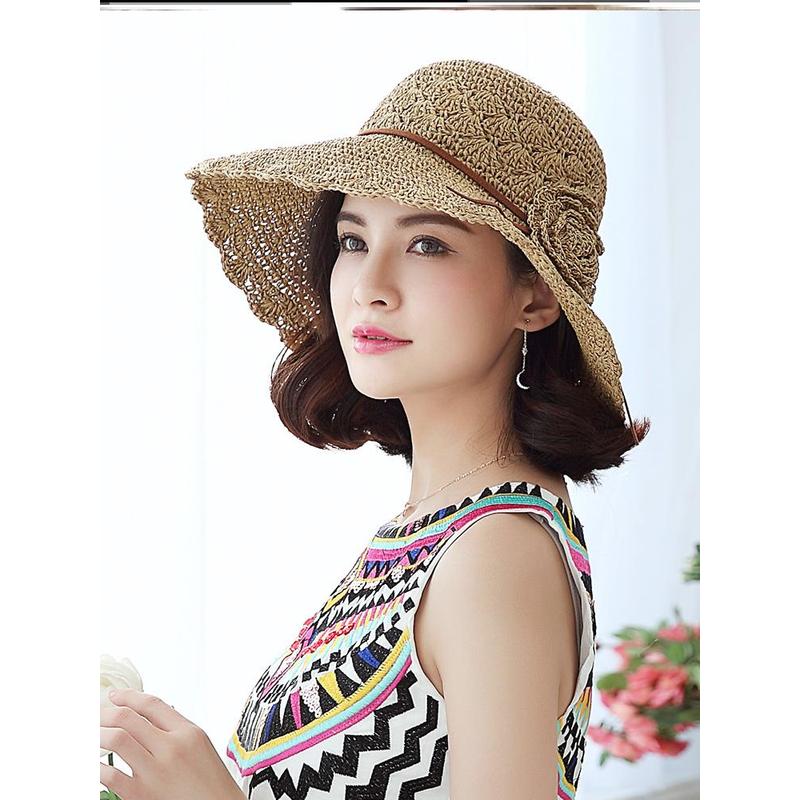 布塔草帽女夏天沙滩防晒大檐遮脸户外太阳帽可折叠百搭遮阳帽