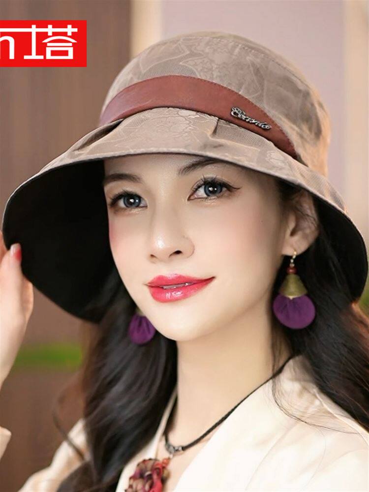 布塔正品香云纱帽子女士夏季防晒百搭高端渔夫帽遮阳帽重磅桑蚕丝