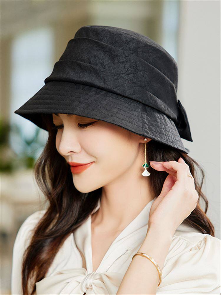 布塔正品香云纱帽子女夏季防晒遮阳帽重磅桑蚕丝轻奢复古妈妈凉帽