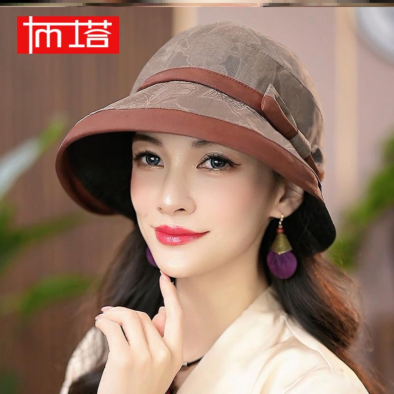 布塔夏天香云纱帽子女中国风妈妈渔夫帽赫本风防晒防紫外线遮阳帽