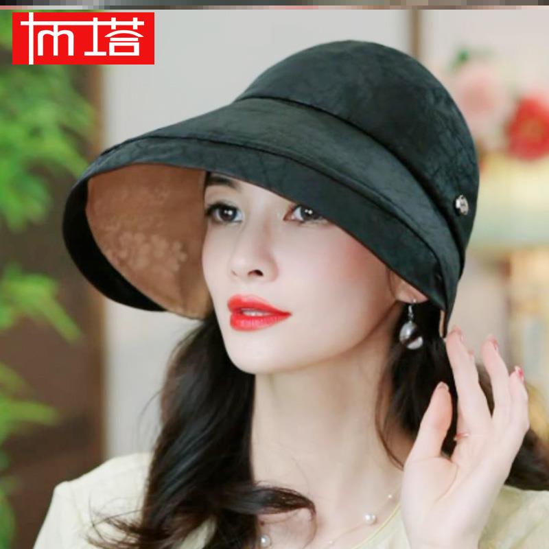 布塔夏季香云纱空顶帽女高档气质遮阳帽优雅太阳帽轻奢妈妈太阳帽