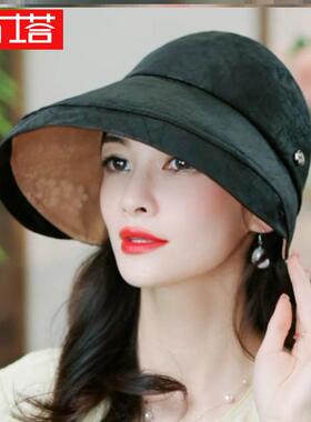布塔夏季香云纱空顶帽女高档气质遮阳帽优雅太阳帽轻奢妈妈太阳帽