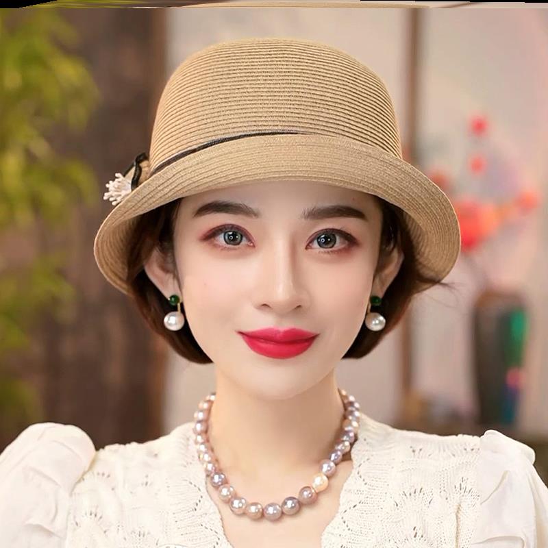 布塔春夏季草帽女户外防晒遮阳帽优雅礼帽海边太阳帽百搭赫本帽子