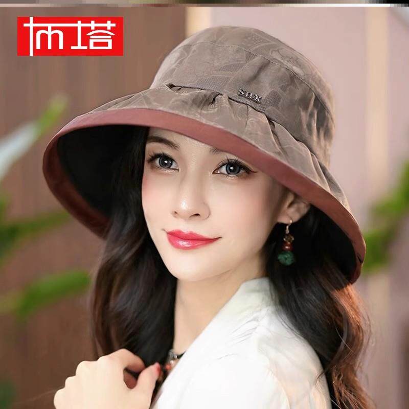 布塔香云纱帽子女夏天花萝国风渔夫帽防晒帽防紫外线遮阳帽PT0662