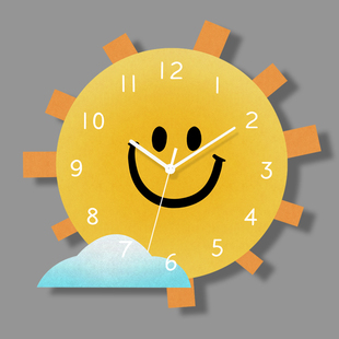 太阳创意简约家用挂钟可爱儿童房表挂墙时钟静音现代钟表客厅时尚