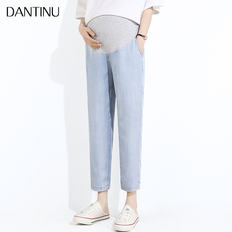 孕妇裤子春秋薄款宽松天丝牛仔裤休闲七分九分哈伦裤夏装夏季外穿