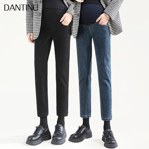 孕妇裤子春秋款外穿九分牛仔裤秋季时尚小个子八分大码烟管直筒裤