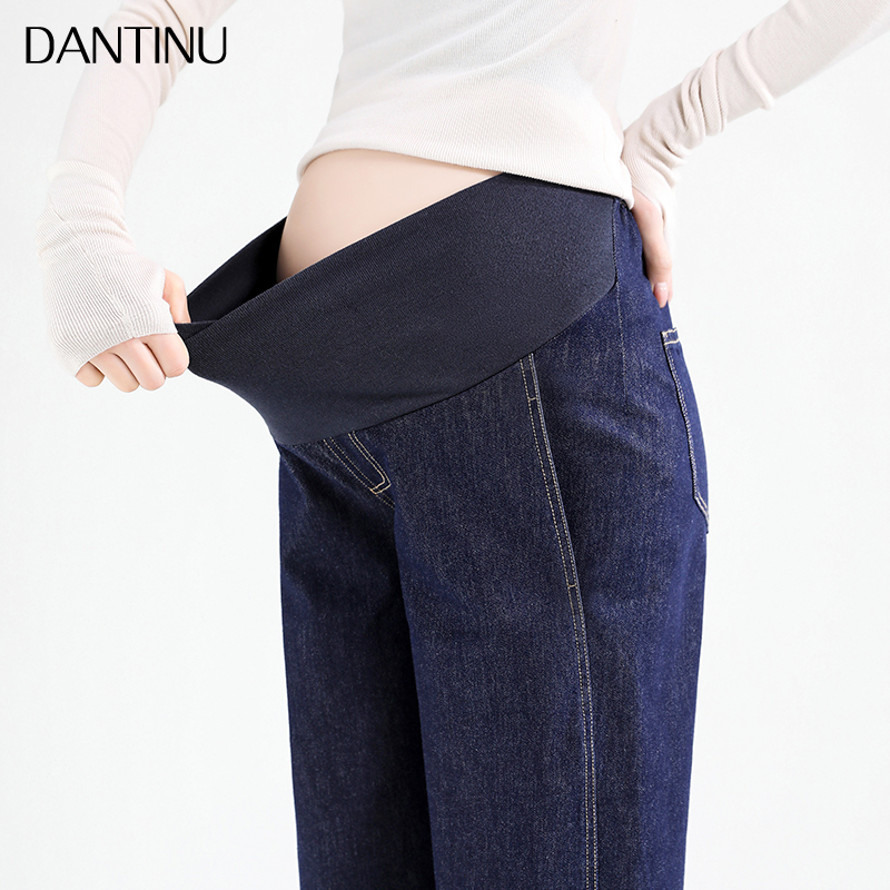 孕妇裤秋冬外穿2024春秋新款牛仔裤大码宽松小个子时尚直筒老爹裤