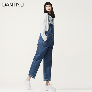 孕妇牛仔背带裤秋季外穿时尚宽松九分大码秋装女小个子春秋款长裤