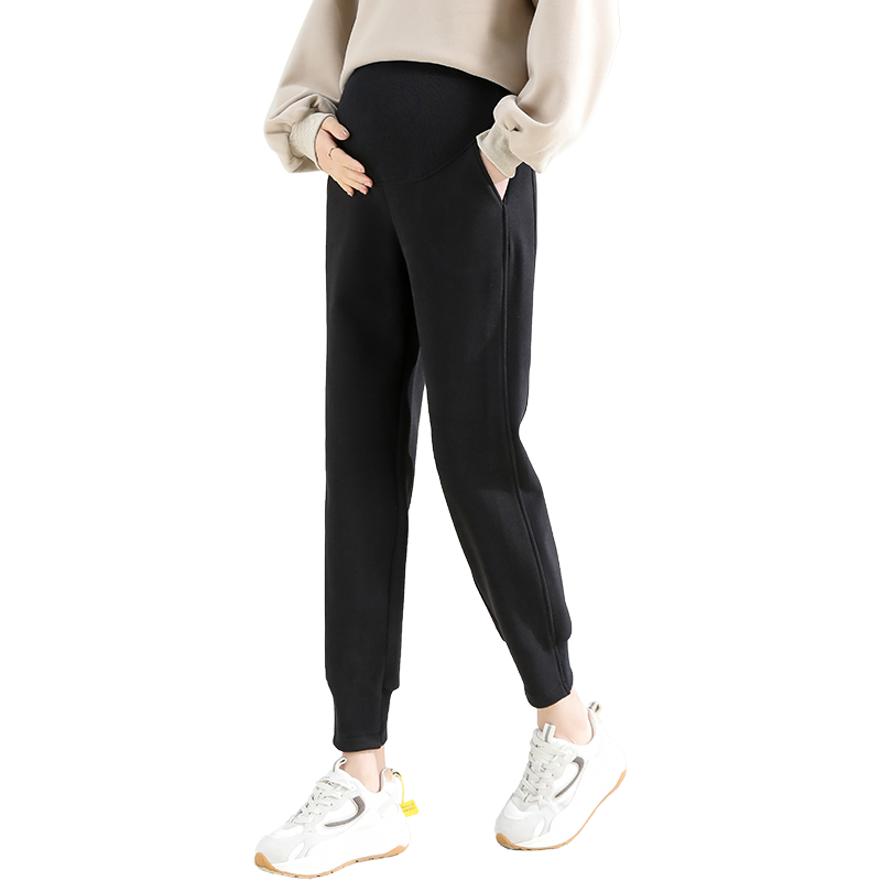 孕妇运动裤秋冬款休闲外穿加绒加厚大码九分时尚宽松束脚卫裤春秋