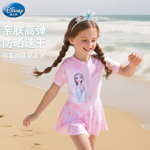 迪士尼儿童泳衣女童2026新款 中大童沙滩防晒游泳 连体卡通公主裙式