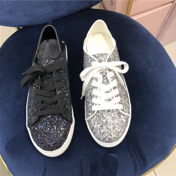 韩国东大门系带学生亮片布低女鞋