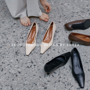 小池在首尔秋冬新款小众设计方头细跟浅口百搭气质时装高跟单鞋女