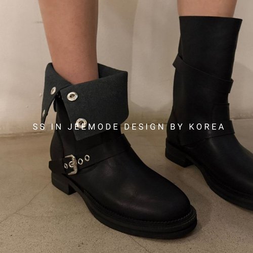 皮带扣中筒辣妹复古西部靴马丁靴