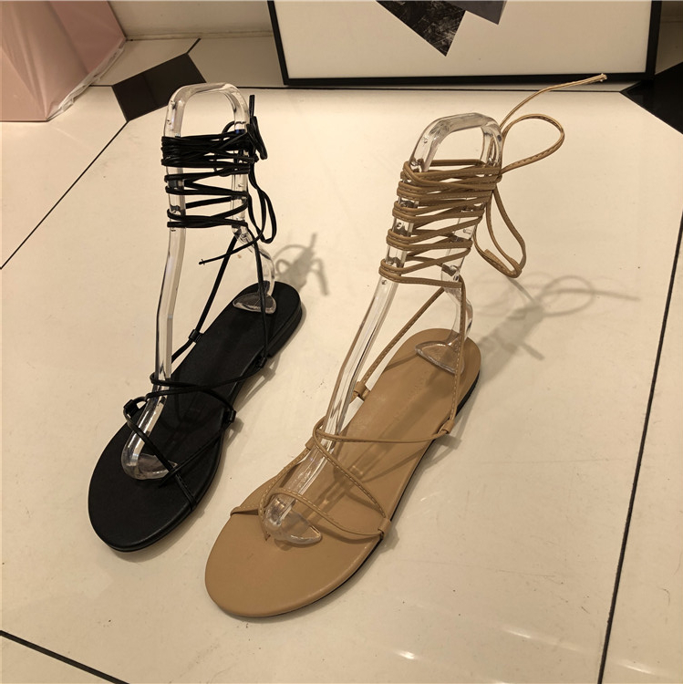 鞋子女2023夏季新款套趾脚踝绑带低跟平底休闲舒适罗马风凉鞋女鞋