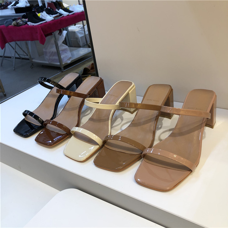 韩国东大门2025夏季新款方头扁扁跟一字露趾气质方跟女鞋凉拖鞋潮