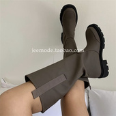 小池在首尔ins风休闲拼接女靴圆头低跟套筒复古风骑士靴高筒长靴