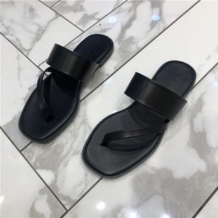 个性 韩国东大门2023夏季 时尚 分趾脚背一字带方头方跟沙滩拖鞋 新款