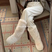 圆头毛毛保暖套筒雪地平底甜美时尚 小池在首尔2025冬季 新款 女靴