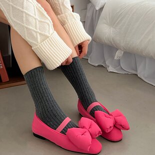 小池在首尔2024冬新款胖胖蝴蝶结松紧带甜美可爱加绒保暖玛丽珍鞋