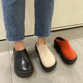 中口绒面中跟厚底包头拖鞋 2025年秋季 休闲大头女鞋 小池在首尔韩版