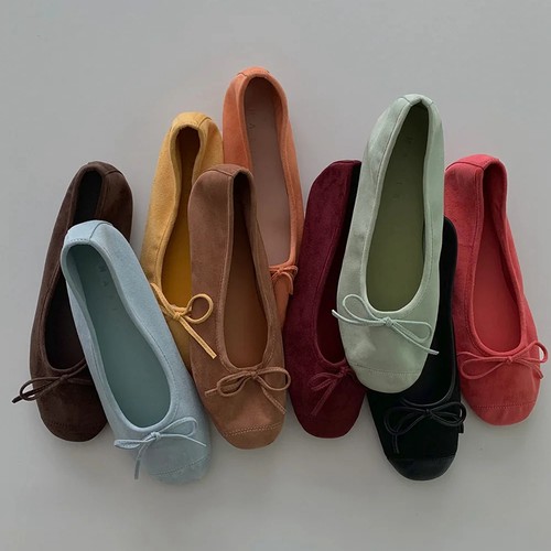 小羊皮蝴蝶结浅口芭蕾舞单鞋女