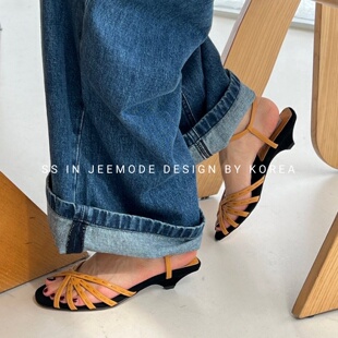 小池在首尔25年夏季新款小众设计感露趾细带组合小猫跟气质凉鞋女