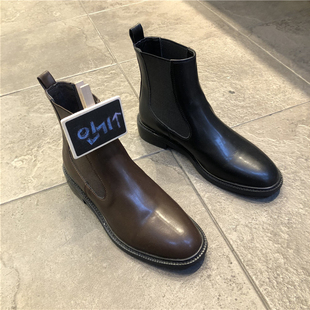 韩国东大门2023秋冬新款 街头圆头低跟切尔西短靴套筒舒适女靴子