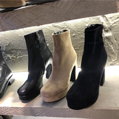 东大门2023秋冬新款 防水台绒面侧拉链超高跟粗跟女鞋 显瘦短靴子