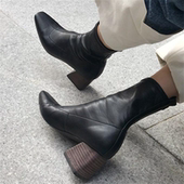 尖头方跟中跟中筒靴弹力靴韩版 韩国东大门23秋冬季 新款 瘦瘦靴子女