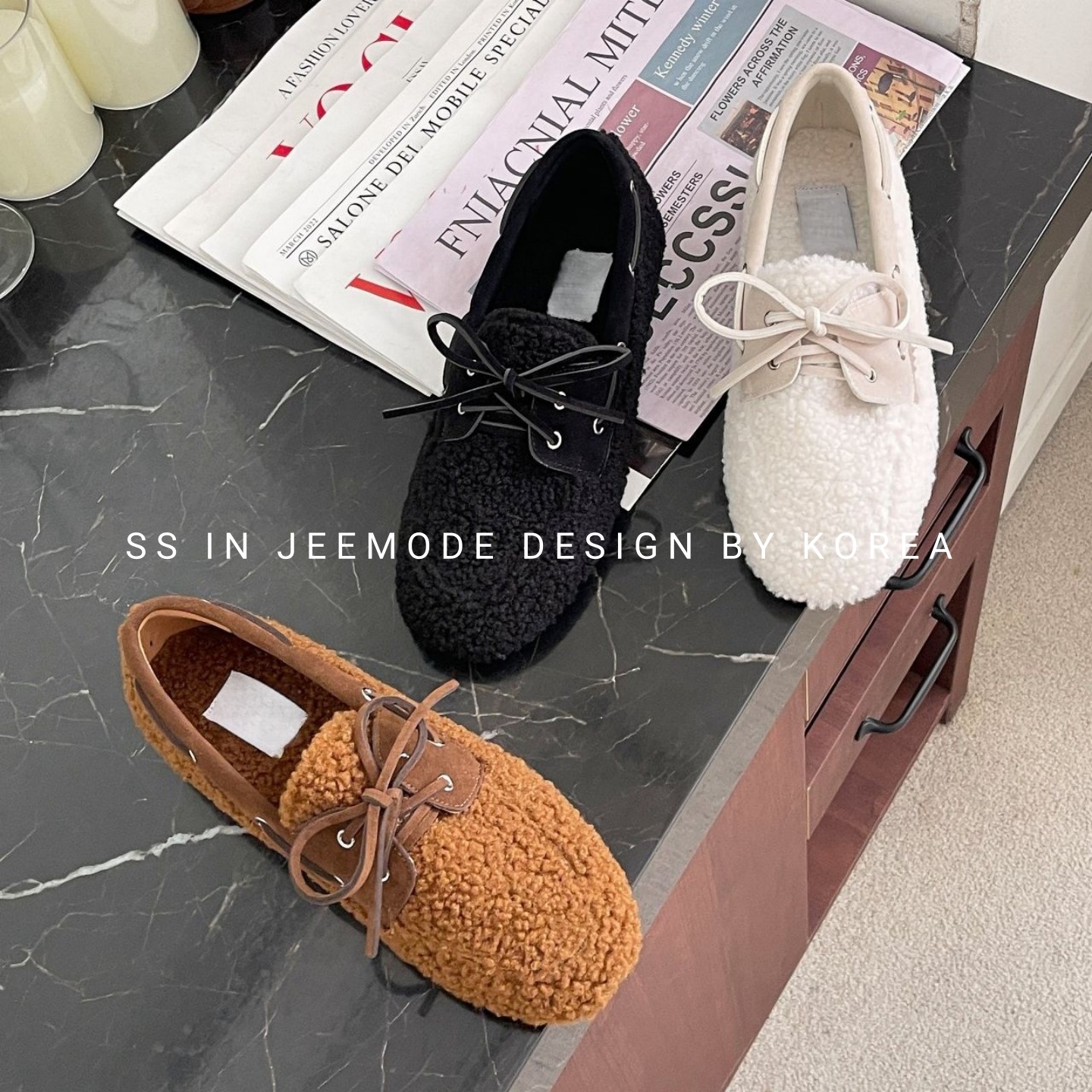 羊羔毛系带毛毛通勤乐福鞋棉鞋女