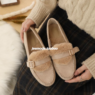 乐福鞋 一字皮带扣加绒保暖休闲小棉鞋 女 新款 小池在首尔2024年冬季