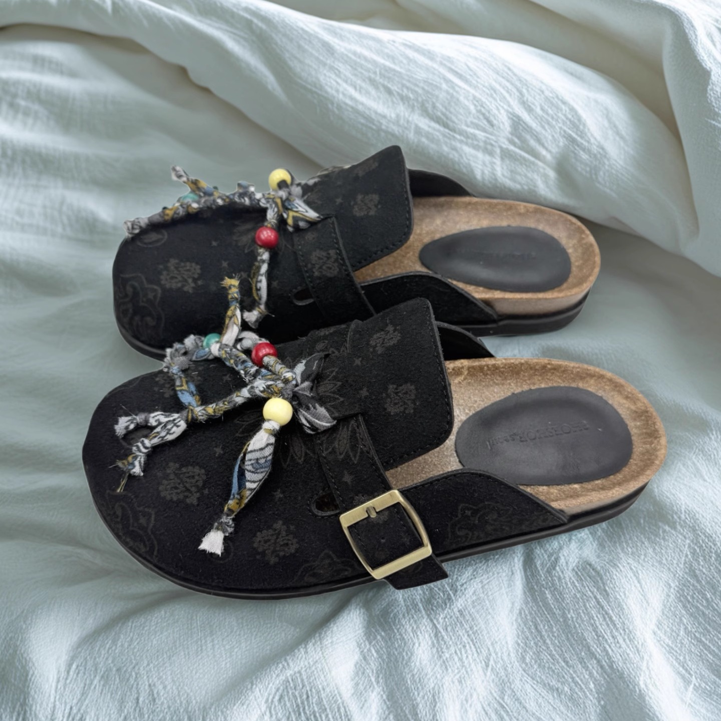 流苏串珠软底一脚蹬懒人勃肯半拖