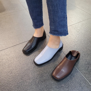 小池在首尔2023早春新款简约中性圆头深口单鞋外穿低跟包头拖鞋女