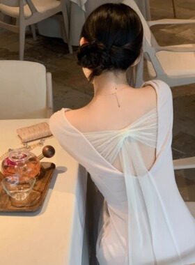 YETINGXI 维纳斯/加厚露背针织蝴蝶结连衣裙收腰显瘦长裙