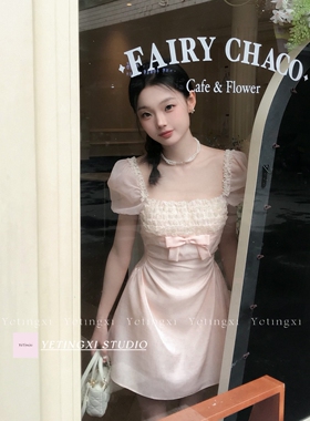 YETINGXI蜜桃奶油/蝴蝶结泡泡袖连衣裙甜美少女生日公主裙