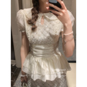 重工亮片串珠天丝娃娃领收腰上衣A字半裙套装 YETINGXI 莉莉安