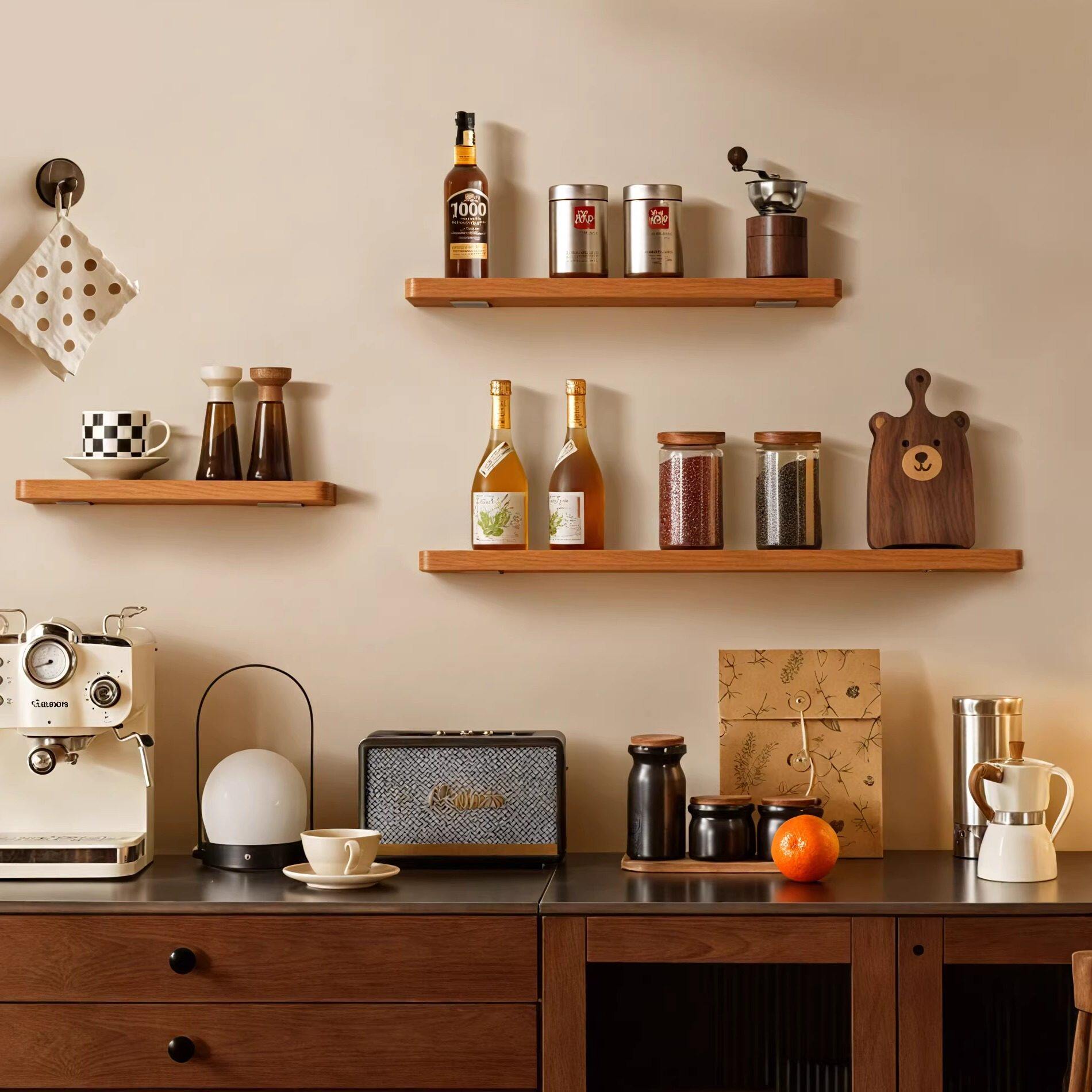 一字搁板杯子展示架隔板墙上置物架厨房实木杯架水杯收纳架免打孔