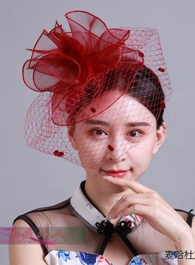 新娘头饰复古遮眼面纱旗袍秀头饰网纱羽毛晚礼服小礼帽表演出发饰