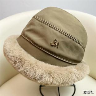 渔夫帽子女秋冬加厚东北毛绒帽冬天防寒护耳帽网红百搭遮脸盆帽潮